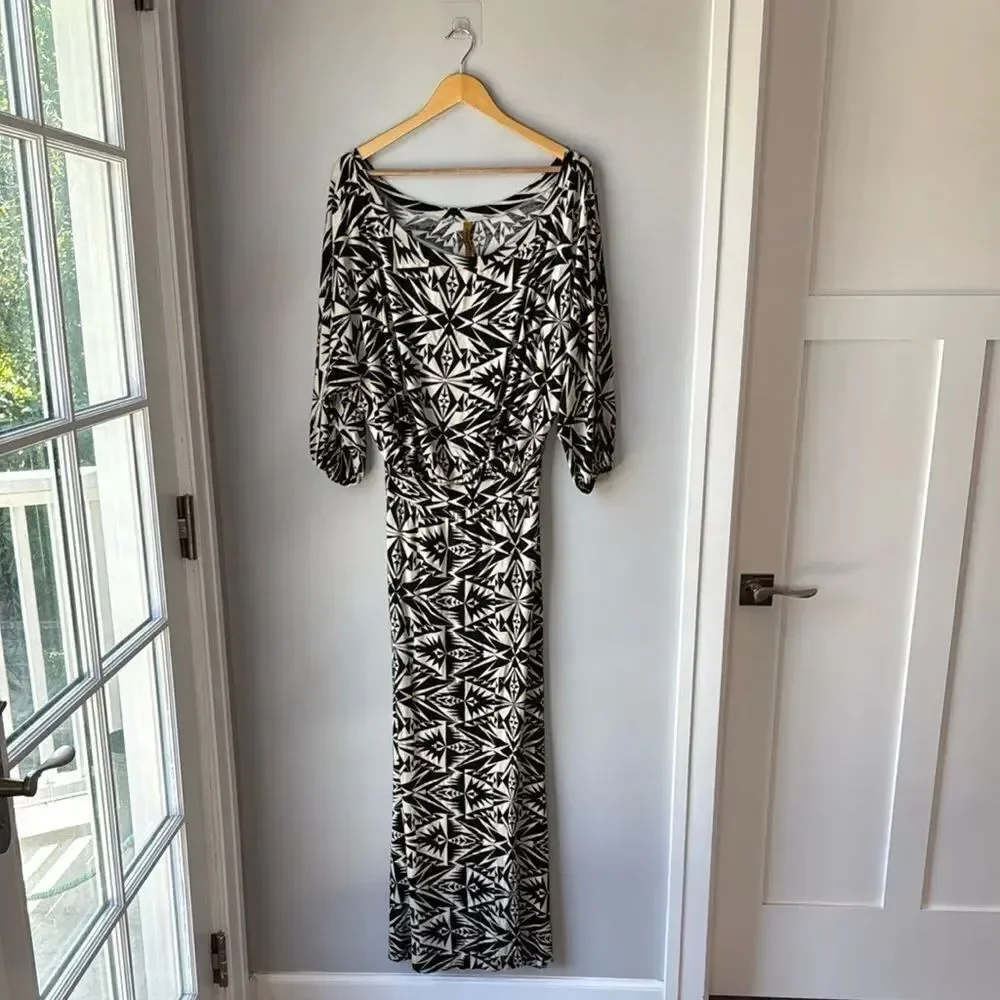 Rachel Pally Jersey Bat Wing Maxi Dress Black White Geometric